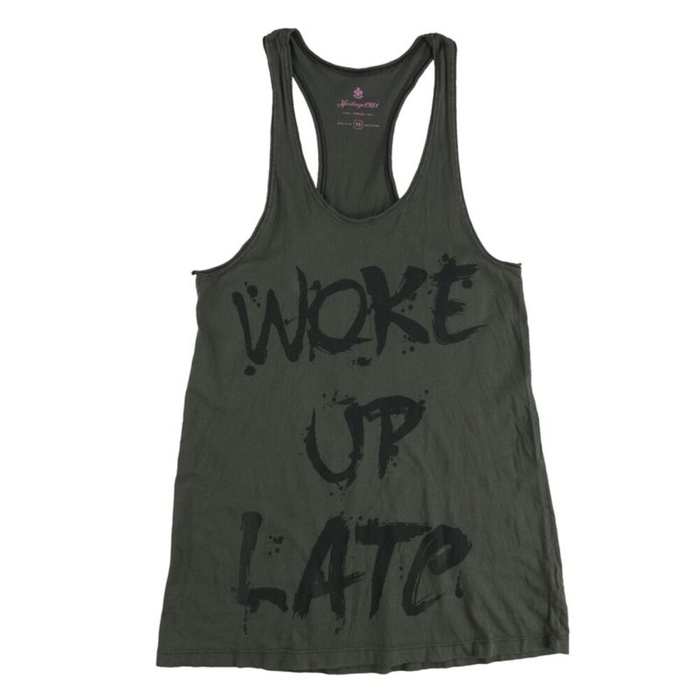 Heritage 1981 Womens Juniors Woke Up Late Racerback Tank Top, NWT